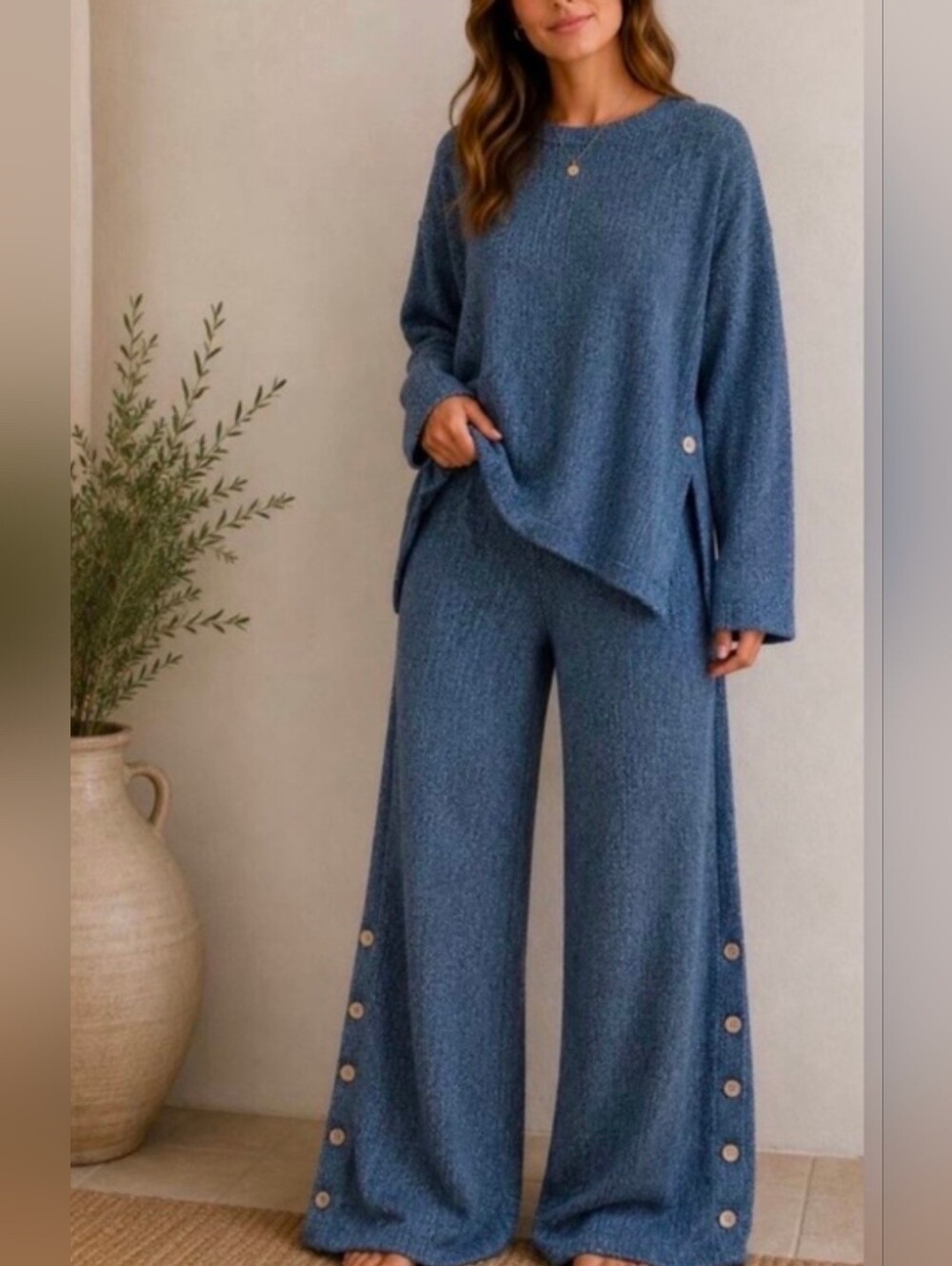 NWT Free People Free-est Button Up Sweater Set Blue Sea Combo Size Small - Picture 2 of 10